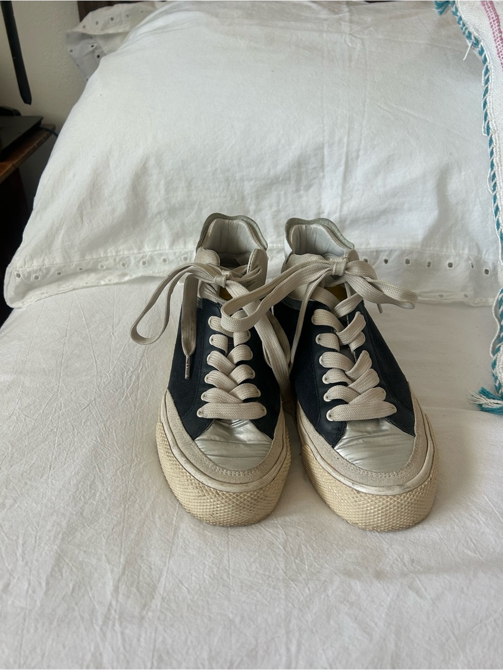 rag & bone Blue and Silver Platform Sneakers with Cream Laces